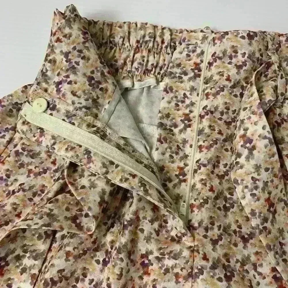Zara Womens SM Purple Cream Yellow Floral Paperbag Shorts High Waisted with Tie - Picture 11 of 14